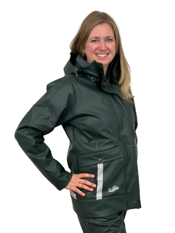 Storm Fóret PU Regnjakke Mørk Grønn Dame