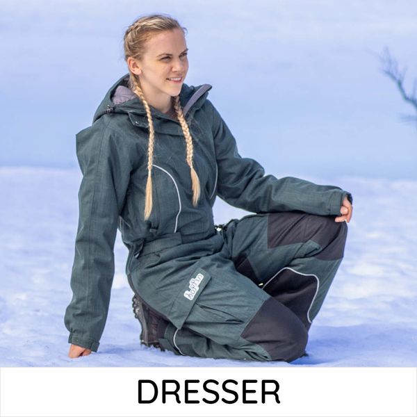 kjeledresser, allværsdresser, varmedresser, skalldresser, barnehagedresser til voksne finner du her